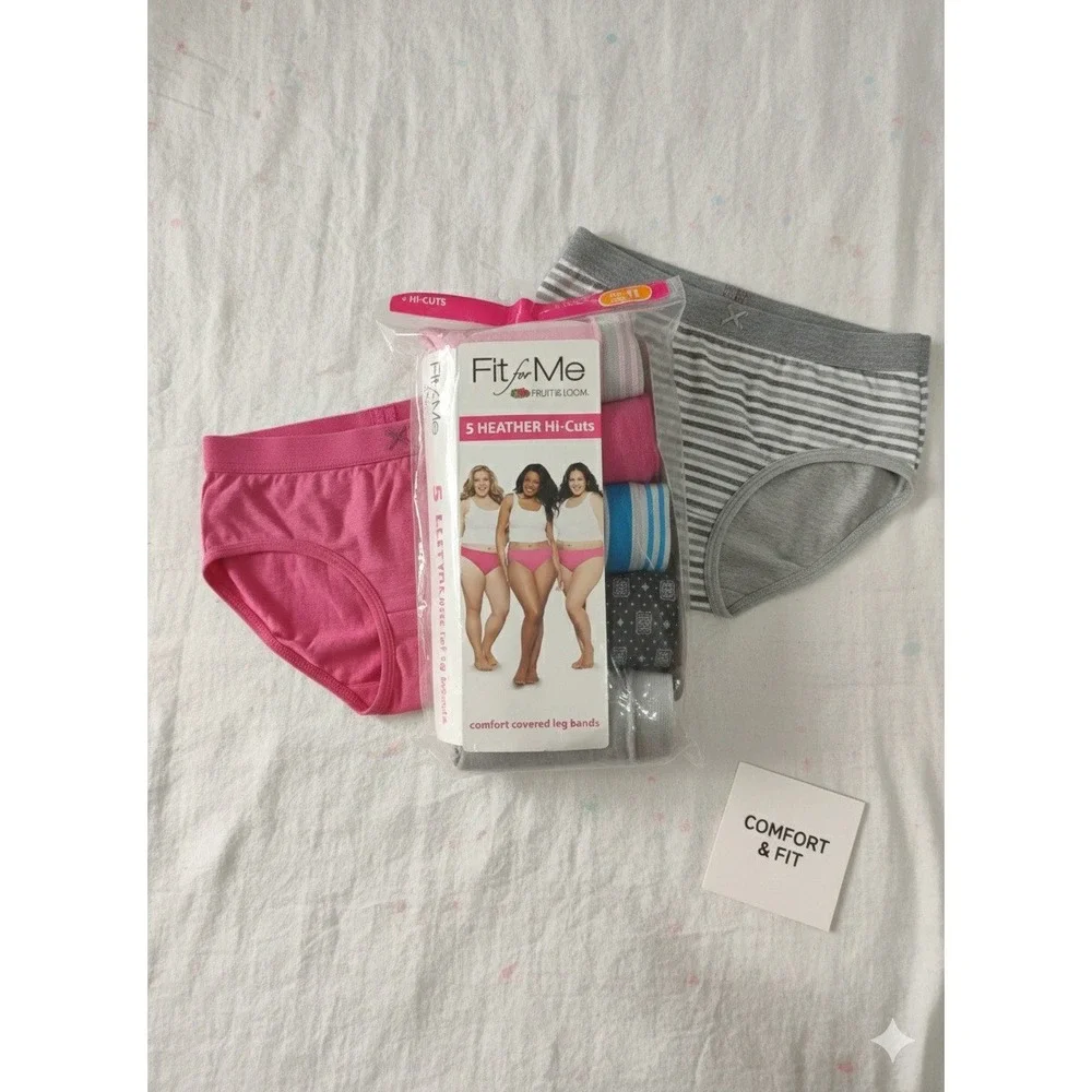 Fruit of the Loom fit for Me Heather Hi-Cuts Panties Size 11 Comfort Leg Bands